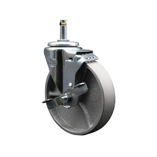 Service Caster Semi Steel Swivel Grip Ring Caster 5'' Wheel & 7/16'' Stem w/Brake SCC-GR20S514-SSS-TLB-716138 - main